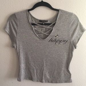Gray blouse, crisscross V-neck